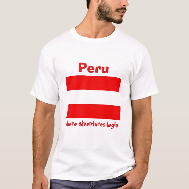 Peru Flag + Map + Text T-Shirt (Front)