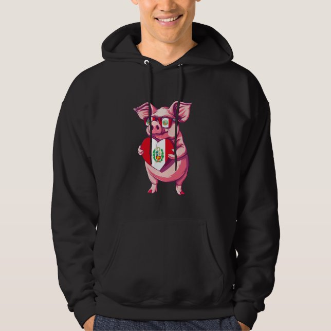 Peru Flag Pig Heart Peruvian Pride Peruvian Roots Hoodie (Front)