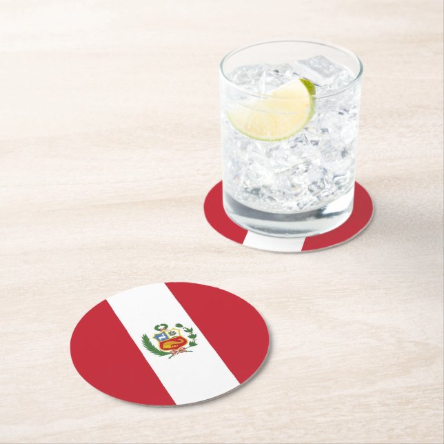 Peru flag round paper coaster (Insitu)