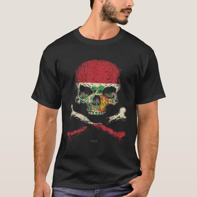 Peru Flag Skull Crossbones T-Shirt (Front)