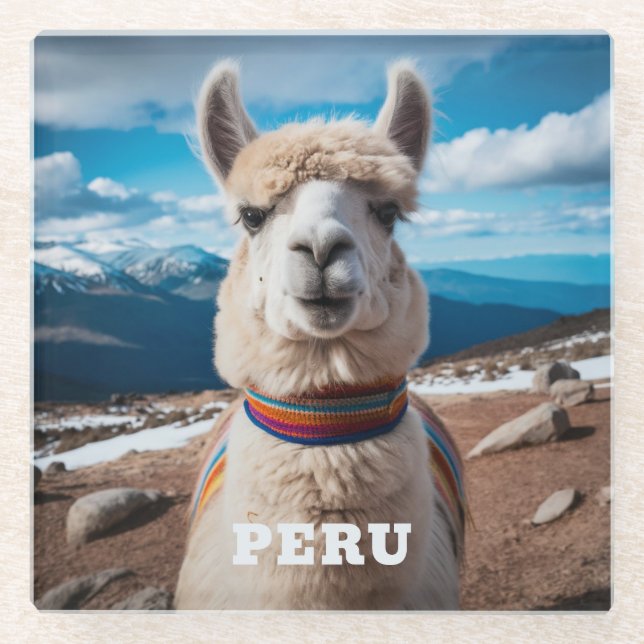 Peru Llama Glass Coaster (Front)