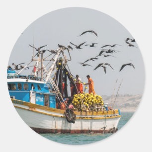 Peru, Los Organos. Fishing Boat In Los Organos Classic Round Sticker