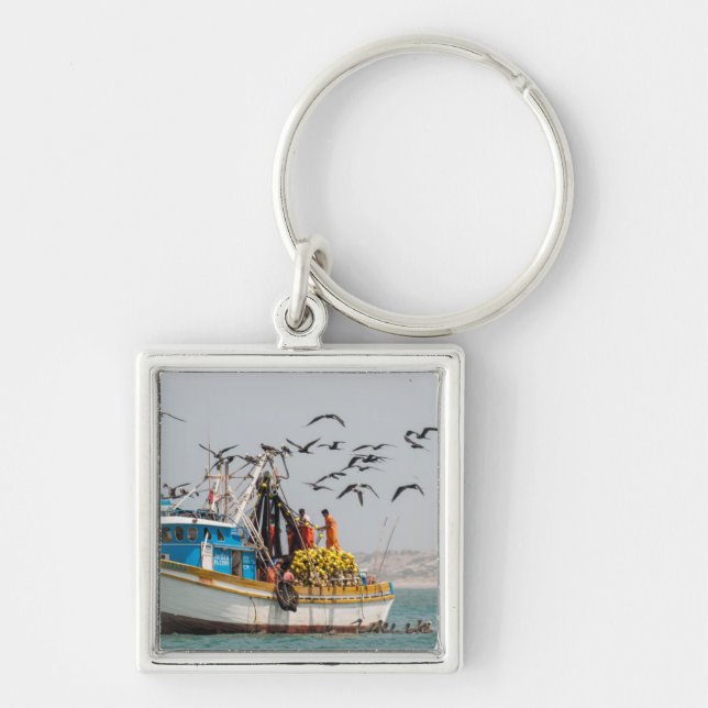 Peru, Los Organos. Fishing Boat In Los Organos Key Ring (Front)