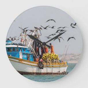 Peru, Los Organos. Fishing Boat In Los Organos Large Clock