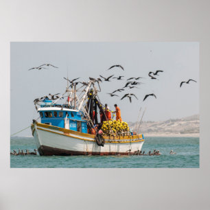 Peru, Los Organos. Fishing Boat In Los Organos Poster