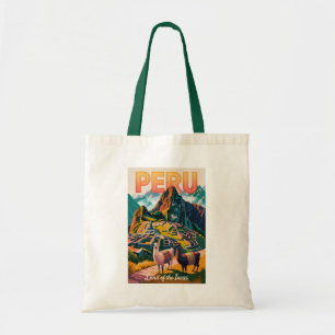 Peru Machu Picchu Illustration Travel Art Vintage Tote Bag