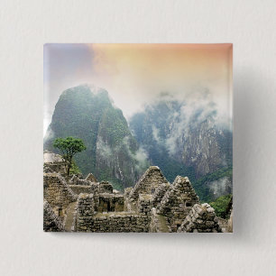 Peru, Machu Picchu, the ancient lost city of 15 Cm Square Badge