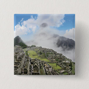 Peru, Machu Picchu, the ancient lost city of 4 15 Cm Square Badge