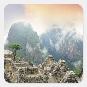 Peru, Machu Picchu, the ancient lost city of Square Sticker