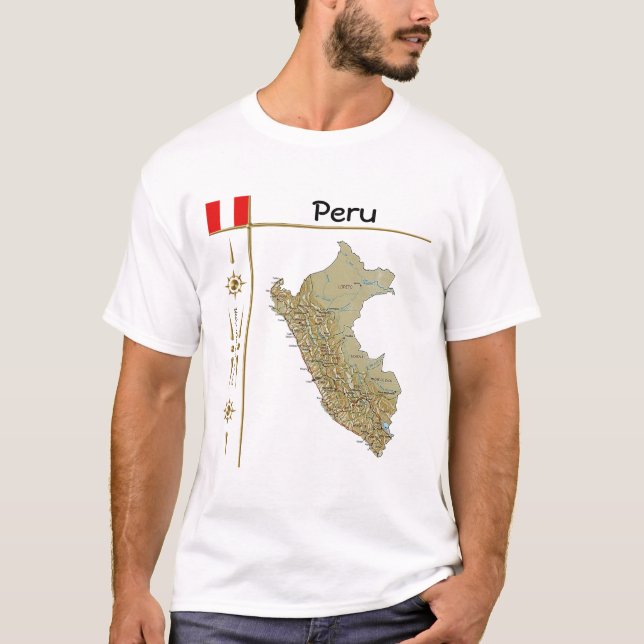 Peru Map + Flag + Title T-Shirt (Front)
