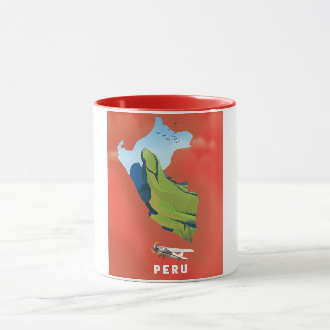 Peru map Illustrated travel poster Mug (Center)