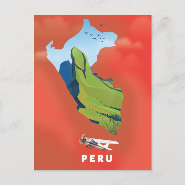 Peru map Illustrated travel poster Postcard (Front)