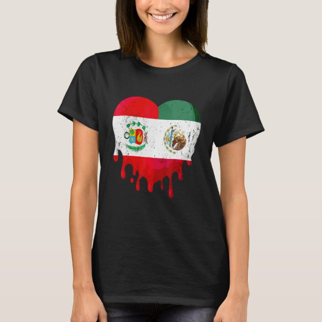 Peru Mexico Flag Heart Citizen Grown Patriot Count T-Shirt (Front)
