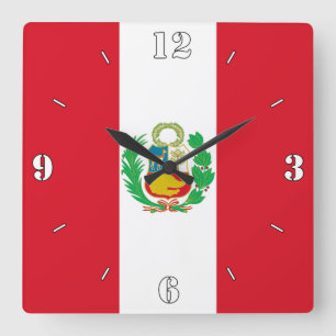 Peru National Flag Patriotic Square Wall Clock
