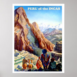 Peru of the Incas, mountains, vintage travel Poster