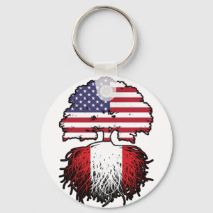 Peru Peruvian American USA Tree Roots Flag Key Ring