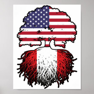Peru Peruvian American USA Tree Roots Flag Poster