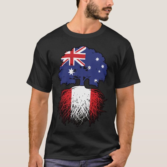 Peru Peruvian Australian Australia Tree Roots Flag T-Shirt (Front)
