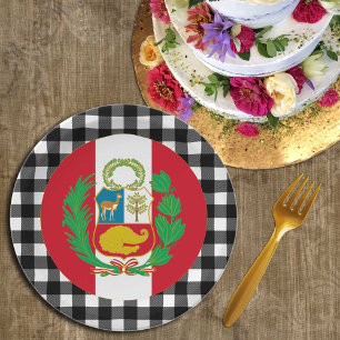 Peru Plate, buffalo plaid & Peruvian Flag Paper Plate