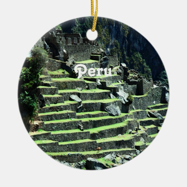 Peru Ruins Ceramic Tree Decoration (Front)