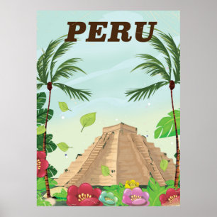 Peru South America vintage cartoon travel poster