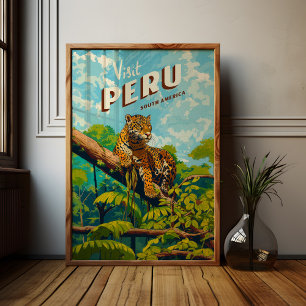 Peru South America Vintage Travel Poster Jaguar