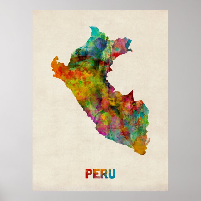Peru Watercolor Map Poster (Front)