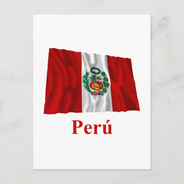 Peru Waving Flag with Name in Spanish Postcard (Front)
