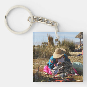 Peru Woman Sewing Embroidery Key Ring