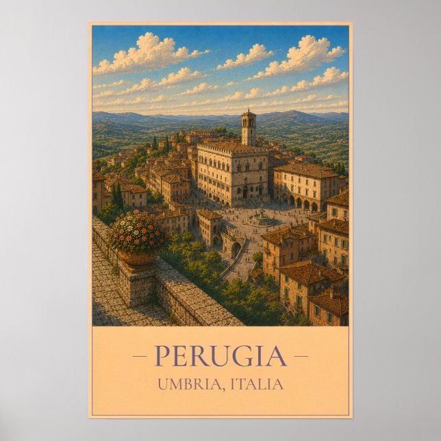 Perugia, Italy - Vintage Travel Poster (Front)