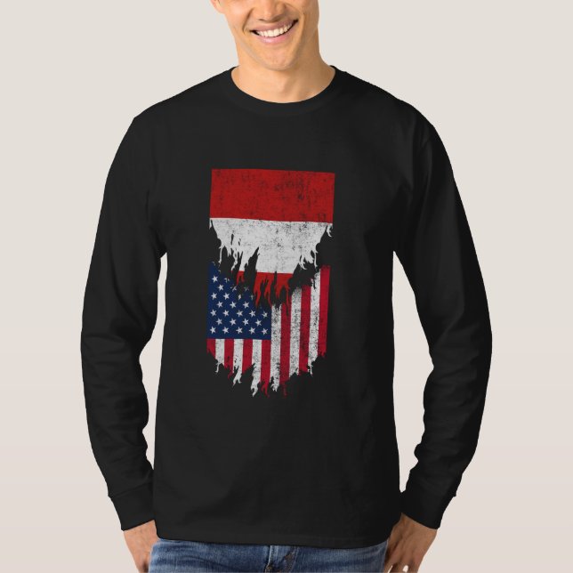 Peruvian American Flags Ripped Torn Peru T-Shirt (Front)