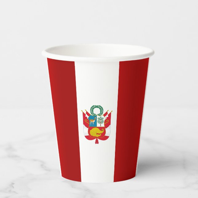 Peruvian flag-coat arms paper cups (Front)