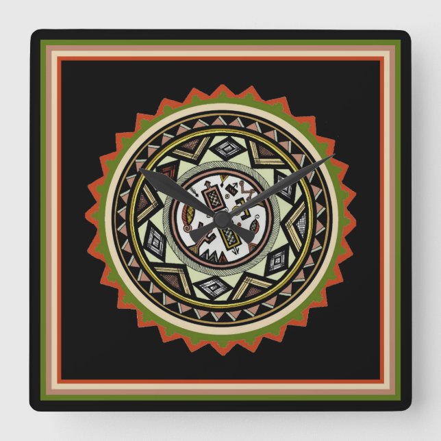 Peruvian Inca Gourd Design Tribal Wall Clock (Front)