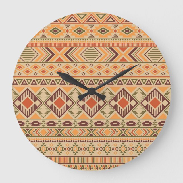 Peruvian Indian: Tribal Geometric Seamless Large Clock (Front)