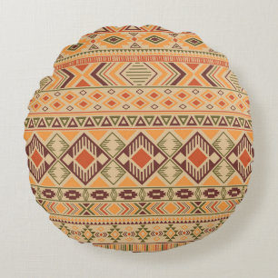 Peruvian Indian: Tribal Geometric Seamless Round Cushion