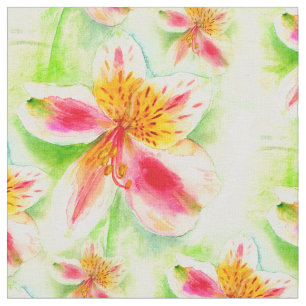Peruvian lily botanical watercolor floral fabric