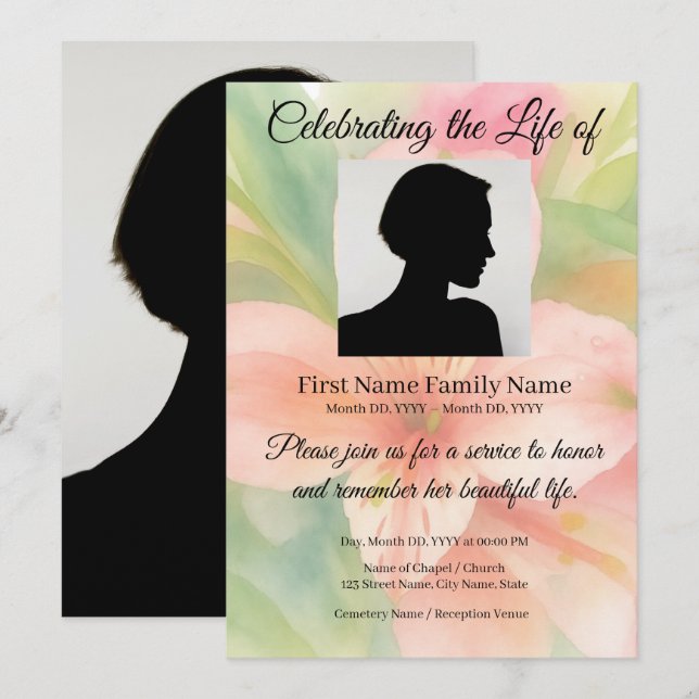 Peruvian lily memorial invitation (Front/Back)