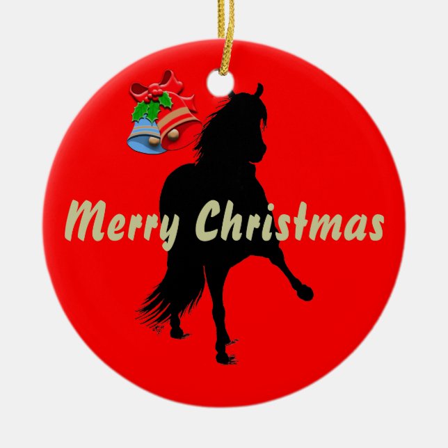 Peruvian Paso Horse Silhouette Merry Christmas Ceramic Tree Decoration (Front)