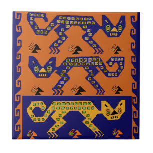 Peruvian Tribal Cats Ceramic Tile