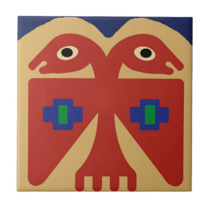 Peruvian Two-Headed Tribal Bird Ceramic Tile