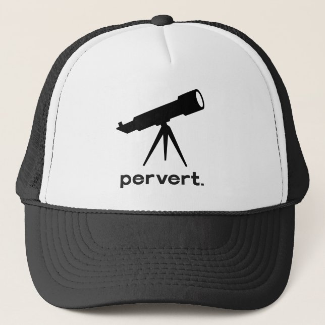 Pervert with Telescope Funny Parody Humour Trucker Hat (Front)