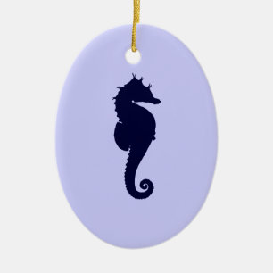 Perwinkle and Dark Blue Sea Horse Ceramic Ornament