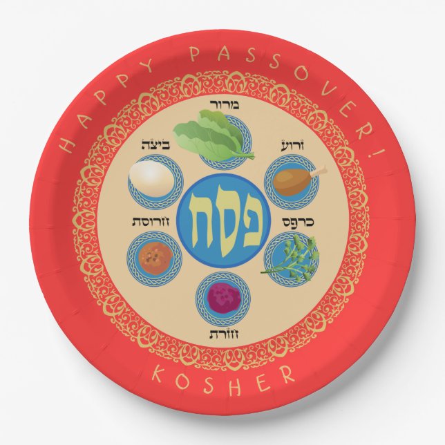 Pesach Seder Kosher six different Passover foods Paper Plate (Front)