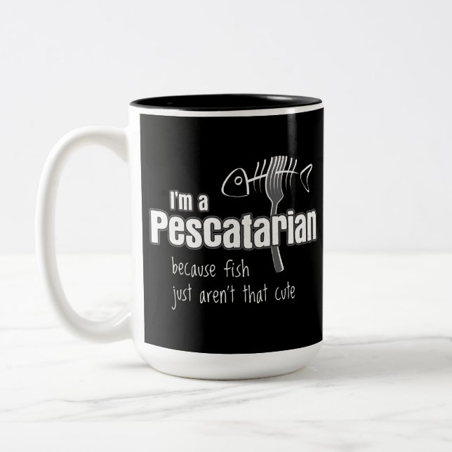 Pescatarian because fish aren't cute Two-Tone coffee mug (Left)