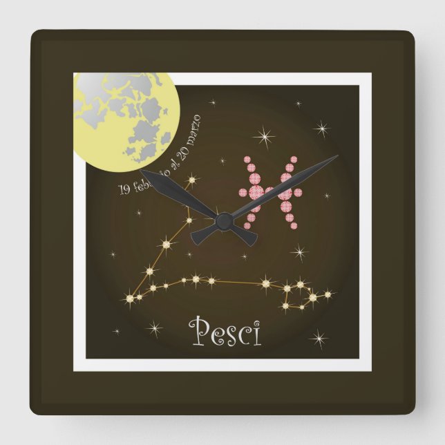 Pesci 19 Febbraio to 20 March Uhr Square Wall Clock (Front)