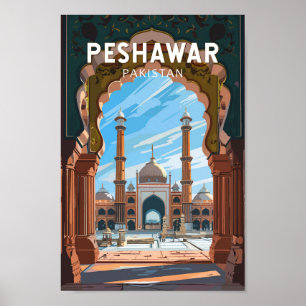 Peshawar Pakistan Travel Art Vintage Poster