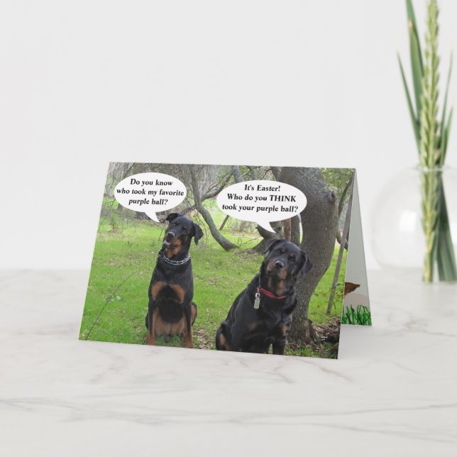Pesky Easter Bunny Rottweiler Easter Card (Front)