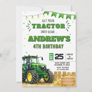 Pesonal Boy Tractor Birthday party Invitation