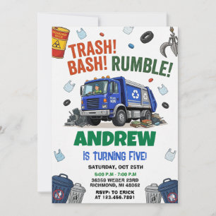 Pesonal Dump Everything Trash Truck Birthday party Invitation