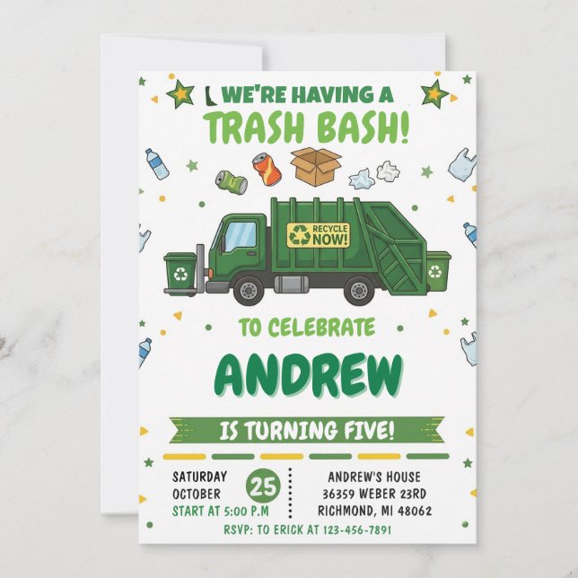 Pesonal Dump Trucks Birthday party for kid Invitation (Front)